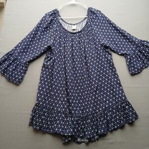 Women's Terra & Sky Blouse‎  3/4 Flare Sleeve 100% Rayon, Size 1X Blue Denim